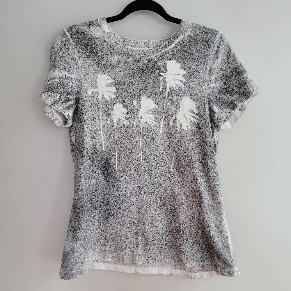 Haley K 100% organic cotton tee shirt grey palm tree graphic splatter print